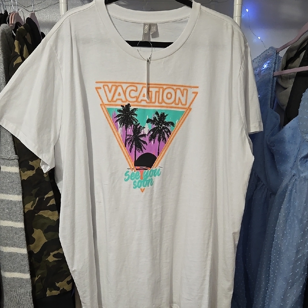 White Graphic T-Shirt with Tropical Print